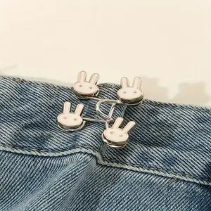 Cute Playful Rabbit Design Durable Waist Buckle, 2/4 Sets No Sewing Adjustable Fasteners Clip Snap Tack Metal Replacement Buckle, Sewing Accessories No Sewing Required