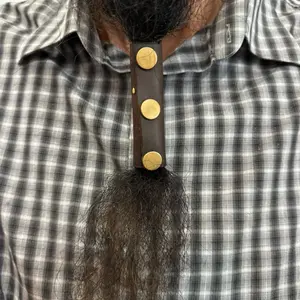 Handmade Natural Leather beard clip, 3.3 Inch Long - Perfect for Any Hair Style, Metallic Buttons, Easy to Decorate
