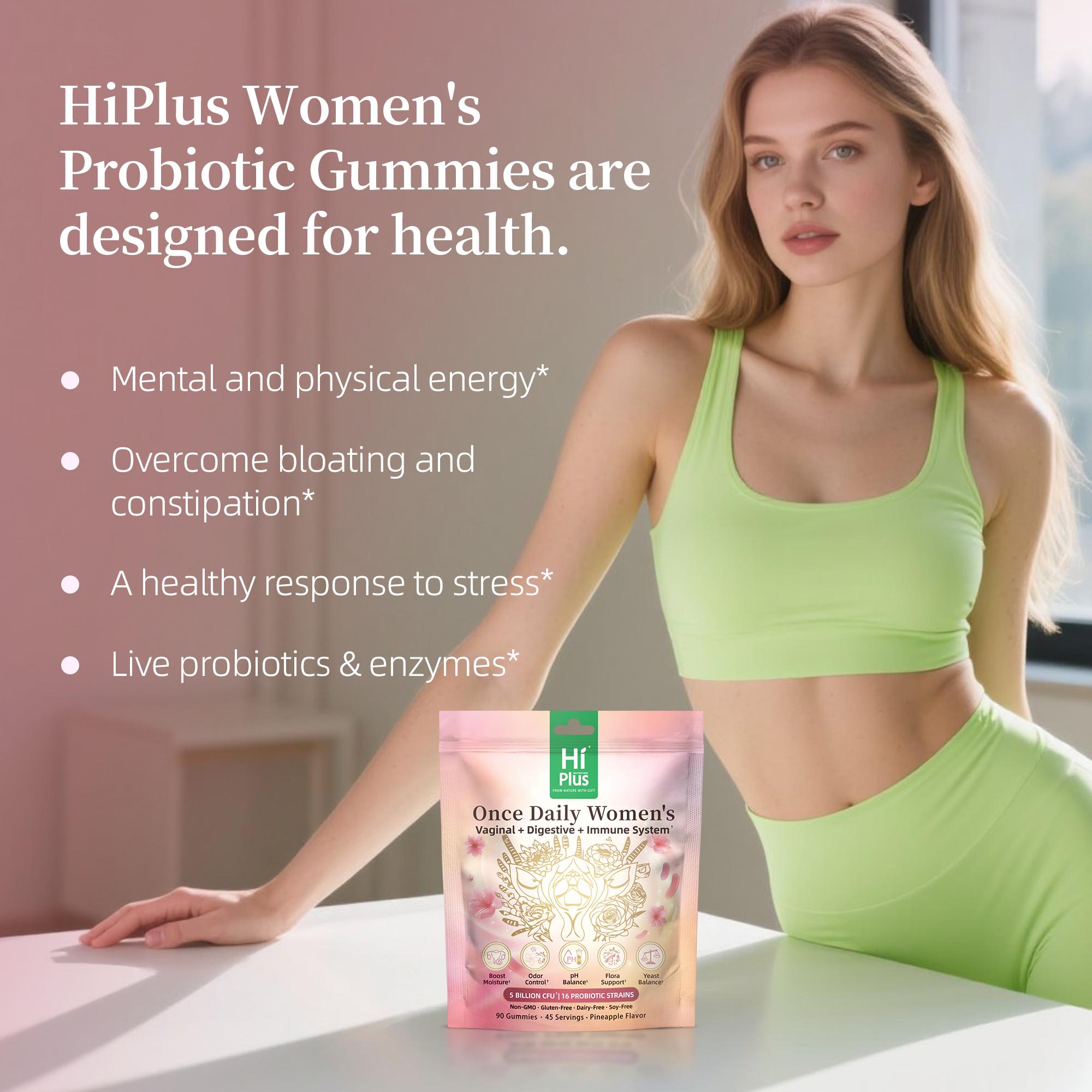 HiPlus Women’s Probiotic Gummies – Vaginal, Digestive & Immune Support | 5 Billion CFU, 16 Strains, Pineapple Flavor