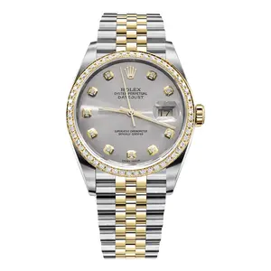 Rolex Datejust Ladies’ Collection 16233  Aftermarket grey dial and diamond-set bezel  Automatic movement  36MM  Two-tone (steel and yellow gold) with aftermarket diamonds  Ladies’ watch  WHP039780