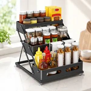 Retractable Expandable Multi-Layer Kitchen Seasoning Organizer, Storage Rack for Home Supplies, Ideal for Thanksgiving and Christmas Use