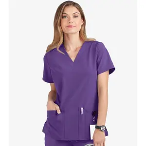 Microfiber Women's V-Neck Scrub Top - 2 Pockets with Pencil Slot, Half Sleeve