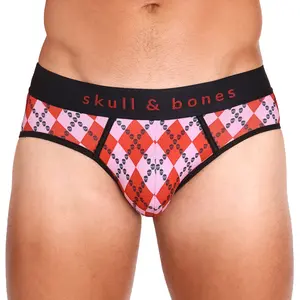 Skull Argyle Brief Red