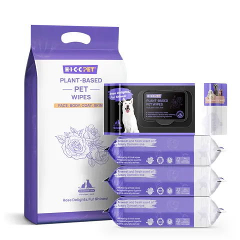 HICC PET Plant-Based Hypoallergenic Wet Pet Grooming Wipes - Natural Fresh Rose & Hyaluronic Acid Cleaner, Oatmeal Soothe & Moisturize, Dirt Removal & Deodorize for Dogs & Cats Sensitive Skin Daily Paw & Body Use
