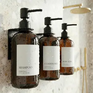 Stylish Shampoo and Conditioner Dispenser Set of 3 for Wall Mount - Modern Drill Free 21oz Shower Soap Bottles with Labels - Easy Refill  Wash Dispensers for an  Bathroom Decor Upgrade