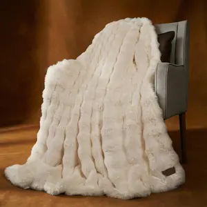 SpottedCozy | Soft & Luxurious Double-Sided Plush Faux Rabbit Fur Fluffy Bubble Blanket | 800 GSM Weighted for Advanced Comfort and Better Sleep | Elegant White | Available in 50"x60" Throw & 60"x80" Twin | Perfect for Sofas, Beds & Relaxing Spaces