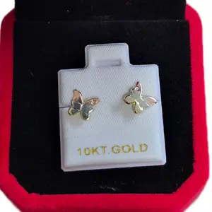 10K Real Gold Italian-Style Butterfly Stud Earrings, Rose, White and Yellow Tones