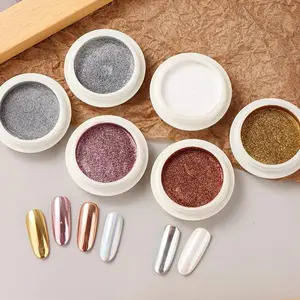 Metallic Mirror Powder Set, 6 Counts/set Chrome Powder, Nail Magic Mirror Powder, Aurora Rainbow Color, Stunning Nail Art DIY Accessories, Nail Art Supplies
