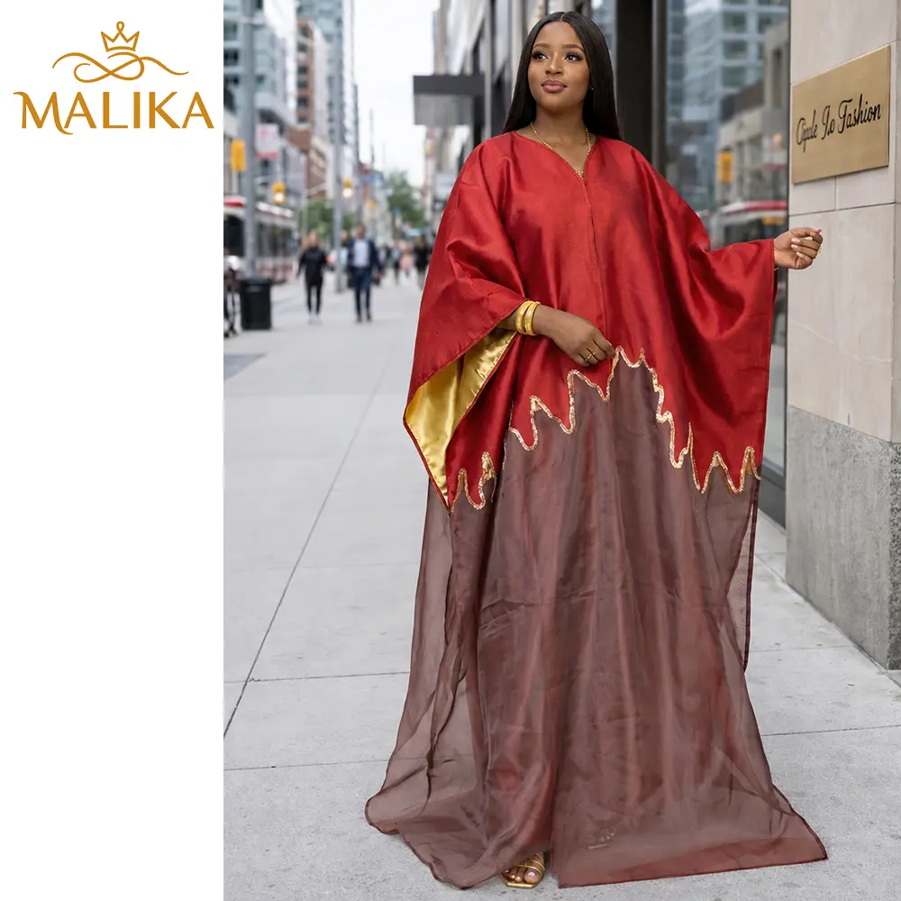 Red Brocade Boubou Dress, 2-Piece African Party Gown with Batwing Sleeves and Cowl Neck, Modest Formal Wear with Lining for Plus Size Women, African Party Dresses