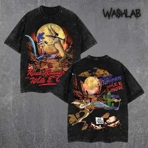 Vintage Road Runner and Wile E. Coyote Premium Washed T-Shirt, Gift For Movie Series Fan Graphic Tee