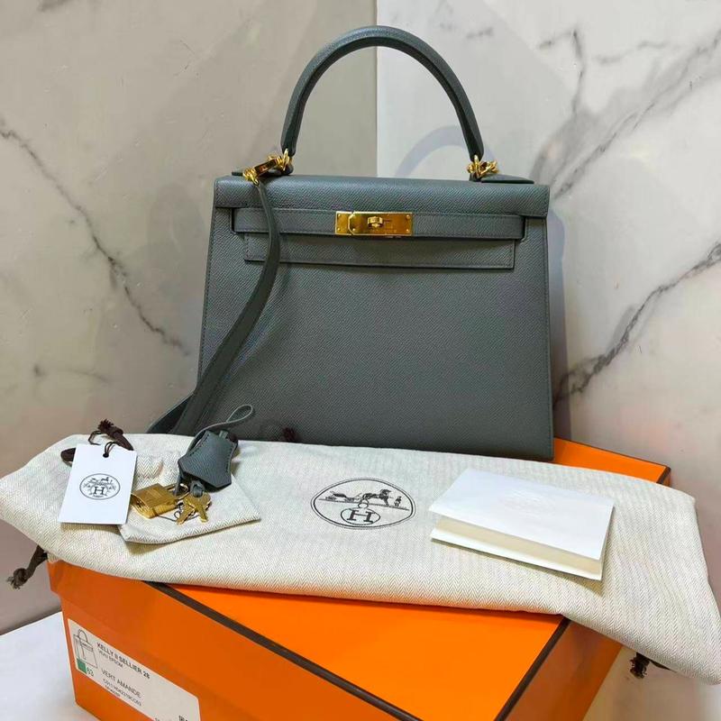 Pre-owned Hermes Epsom Leather Shoulder Bags Kelly 28 61 Vert Amande Green D Stamp 2019 Full Set