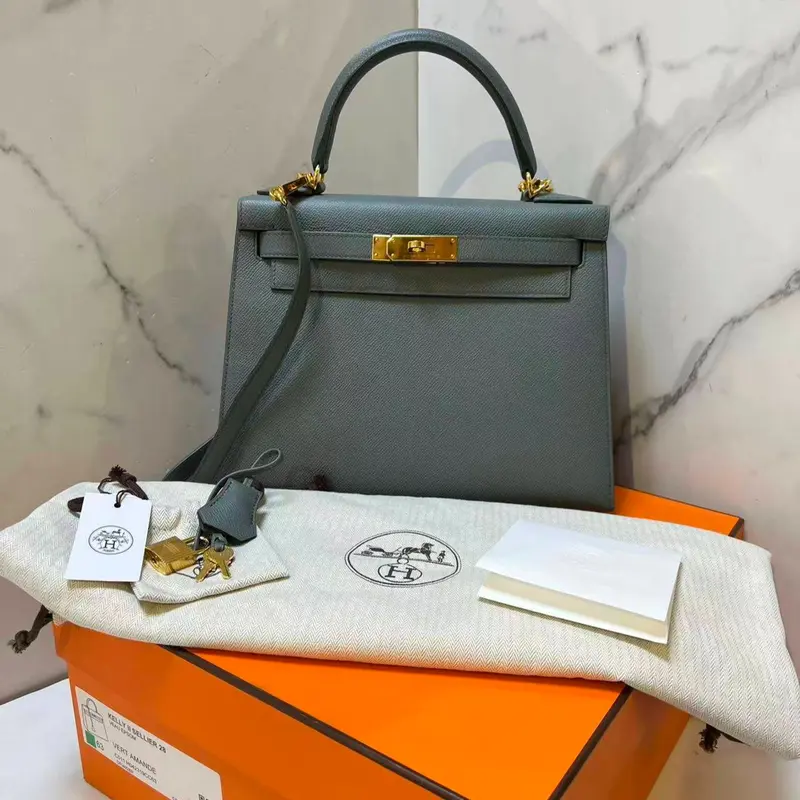 Pre-owned Hermes Epsom Leather Shoulder Bags Kelly 28 61 Vert Amande Green D Stamp 2019 Full Set