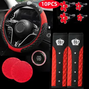 Universal Luxury Car Steering Wheel Cover, Shoulder Protector with Daisy Vent Clips - Value-Added Combo Set 10pcs, Non-Slip Breathable All-Season Interior Decor Gift for Most, Steering Wheel Cover, Steering Wheel Cover For Car