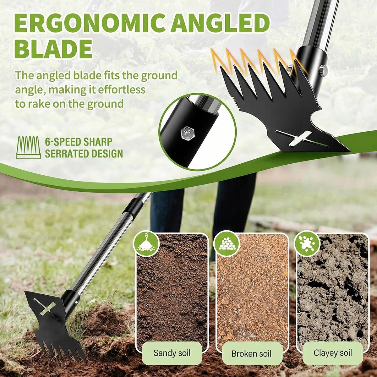 2-in-1 Ergonomic Garden Weeding Hoe & Leaf Rake, Heavy Duty Gardening Hand Tool with 2-Section Detachable Stainless Steel Handle (80cm), Adjustable Length for Planting, Tilling, Digging, Farm & Patio Cultivation, Bonus Gloves Included 2-in-1 Ergonomic Garden Weeding Hoe & Leaf Rake, Heavy Duty Gardening Hand Tool with 2-Section Detachable Stainless Steel Handle (80cm), Adjustable Length for Planting, Tilling, Digging, Farm & Patio Cultivation, Bonus Gloves Included