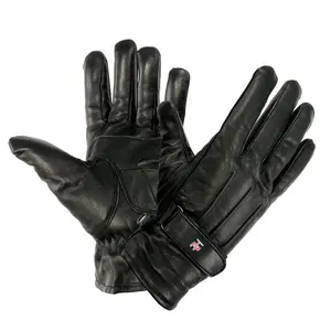 Perrini Black Genuine Cowhide Leather Winter Gloves All Sizes S - XXL Soft Warm Closure Strap Adjustable Wrist Design