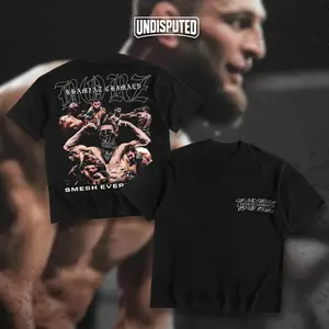 UNDISPUTED Khamzat Chimaev Borz Smesh Everybody Double Sides Heavy Cotton Unisex T-shirt UFC 319 Wolfpack Shirt Fan Apparel Casual Street Style Direct-to-garment Printing