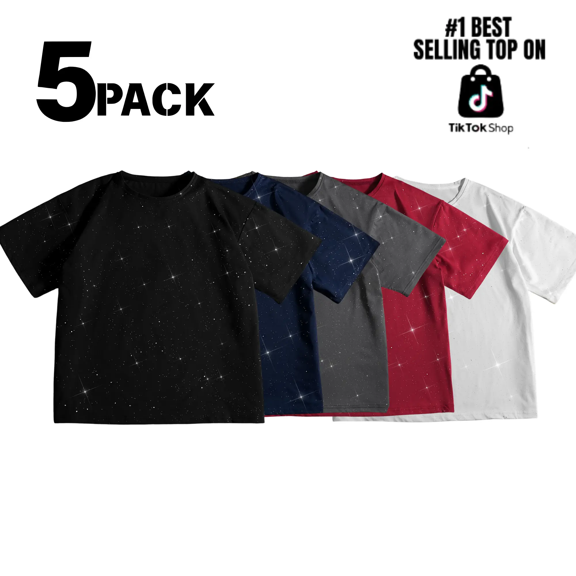 Men's 5-Pack Short-Sleeve T-Shirts - Dandelion Print, American Crew Neck, Loose Fit, Drop Shoulder, Breathable Fabric, Classic Stylish Menswear Top for Summer Casual Use, TikTok Best-Selling Basic Base Layer