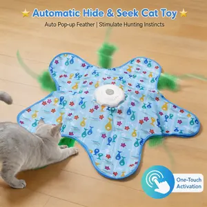 Interactive Unpredicatable Moving Feather Cat Toy , Hide and Seek Rechargeable Cat toy for bored cat,Automatic Chargeable，Indoor Exercise & Boredom Relief for All Breeds