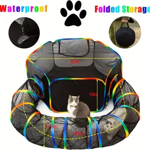 Rainbow Cat Tunnel & Outdoor Playpen, Portable Cat Tent Enclosure for Cats & Small Animals