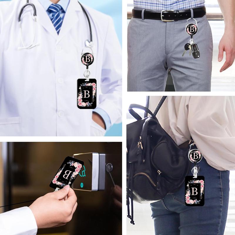 A-Z Badge Holder with Retractable Reel and Breakaway Lanyard Badge Clips Retractable Heavy Duty Badge Reel,,ID Holder with Breakaway Lanyard for School Nurse Office Teen B