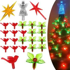 153Pcs Ceramic Christmas Tree Replacement Accessories 50 Green Leaves Bulbs 50 Plastic Berry Pegs 50 Red Cardinal Bird Knob Ornaments for Glazed Tabletop Porcelain Trees
