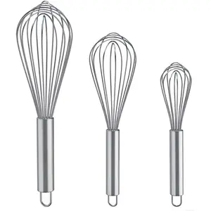 Whisks for Cooking, 3 Pack Stainless Steel Whisk for Blending, Whisking, Beating and Stirring, Enhanced Version Balloon Wire Whisk Set, 8"+10"+12"