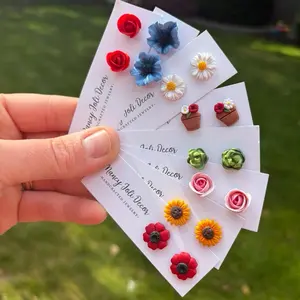 Flower studs polymer clay earrings lightweight stainless steel sunflower rose daisy
