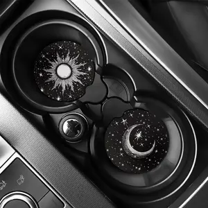 Star & Moon Pattern Car Coaster, 2 Counts Round Car Cup Holder Coaster, Car Interior Decoration Accessories for Women & Men, Car Interior Accessory, Cute Car Accessories