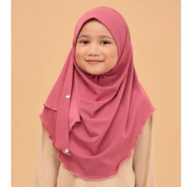 Instant Pull-On One-Piece Kids Hijab - Pink Color, Adjustable Fit, Comfortable Design, Suitable for Various Occasions