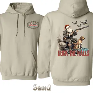 Duck The Halls Christmas Hoodie – Santa Hunting Scene With Dog , Ducks In Flight And Festive Colors , Warm Comfortable Hoodie , Perfect For Holiday Outdoors , Fun Gift For Hunters And Christmas Lovers Menswear Classic Casual Tops