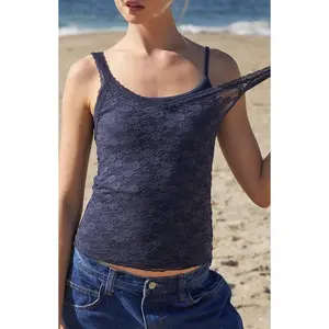 John Galt Women's Navy Nicolette Lace Tank Top