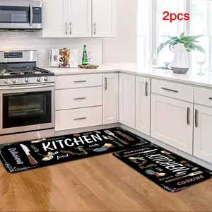 1/2 piece of ink kitchen pattern kitchen floor mat, suitable for bedroom bedside decoration, living room home decoration, balcony decoration, hotel decoration, entrance, kitchen, bathroom and other places, available all year round