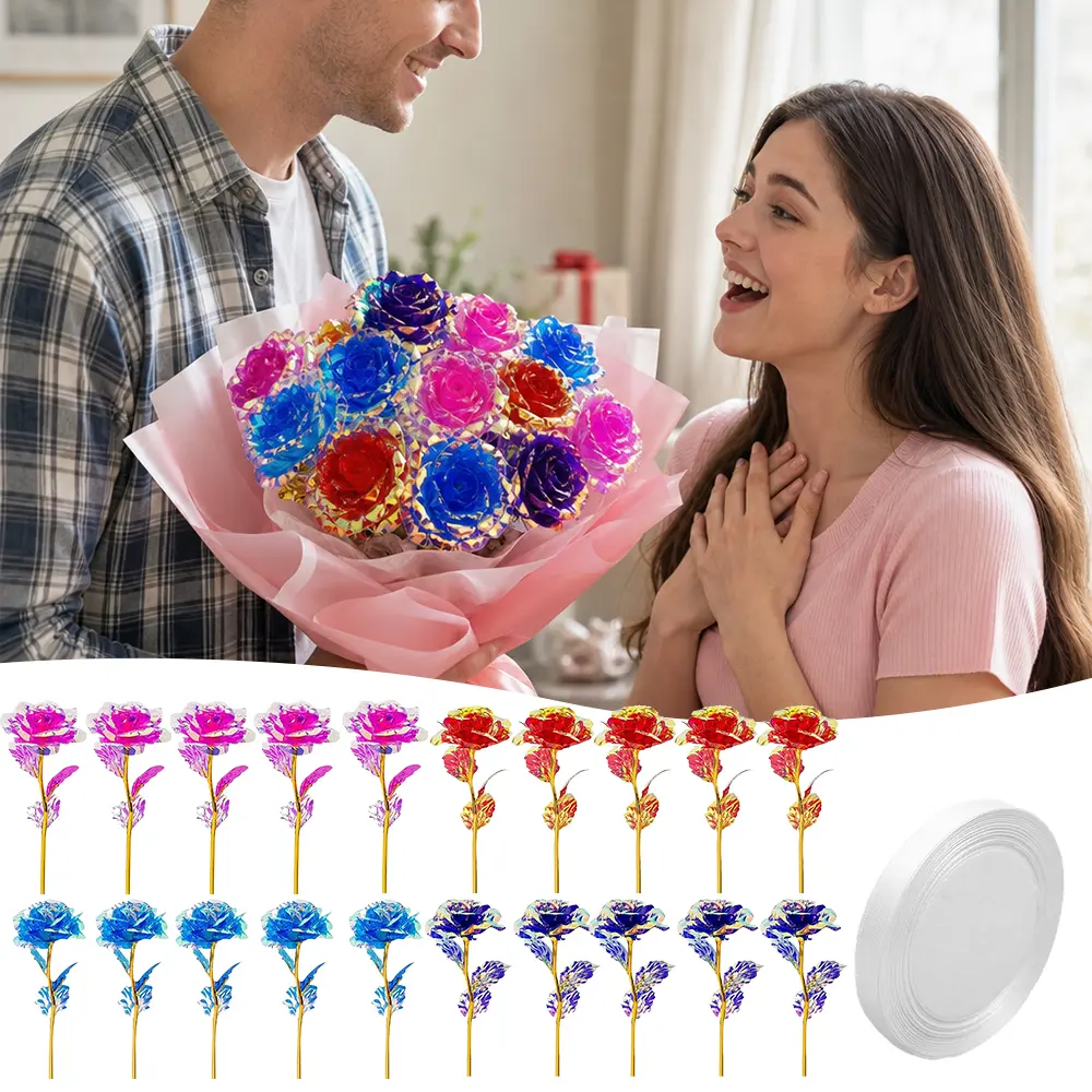 20 piece Galaxy Rose Artificial Flowers Fake Glass Flowers Rose Crystal Flower Glass Rose Gifts Birthday Wedding Decor