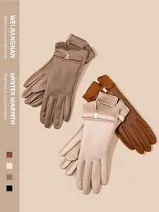 Women's PU Leather Gloves, Lightweight Warm Fleece Lined, Windproof Cold-Resistant Touchscreen Compatible, Winter Cycling E-Bike Handwear, PU Coated Gloves