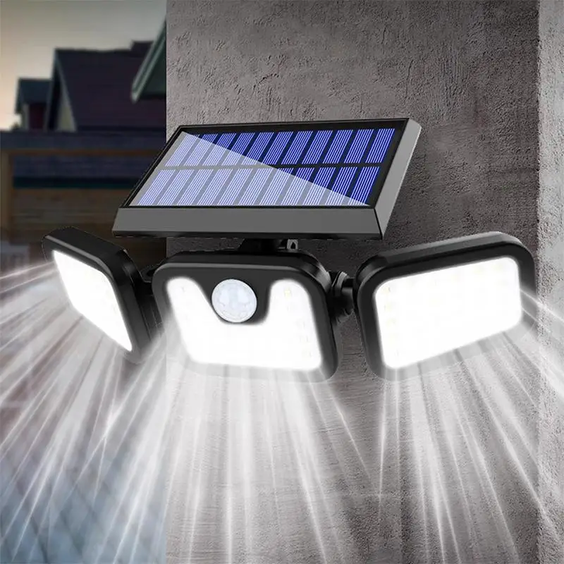 Solar Powered Outdoor Lights, 74LEDs Motion-Sensor Solar Light Outdoor LED Floodlight with 3 Adjustable Heads, Suitable for Garden Parking Lot Exit En