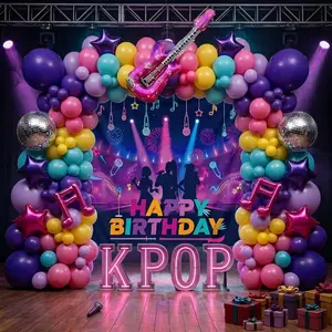 Purple & Hot Pink Balloon Arch Kit with Musical and Star Foils for K-Pop & Y2K Party Decor