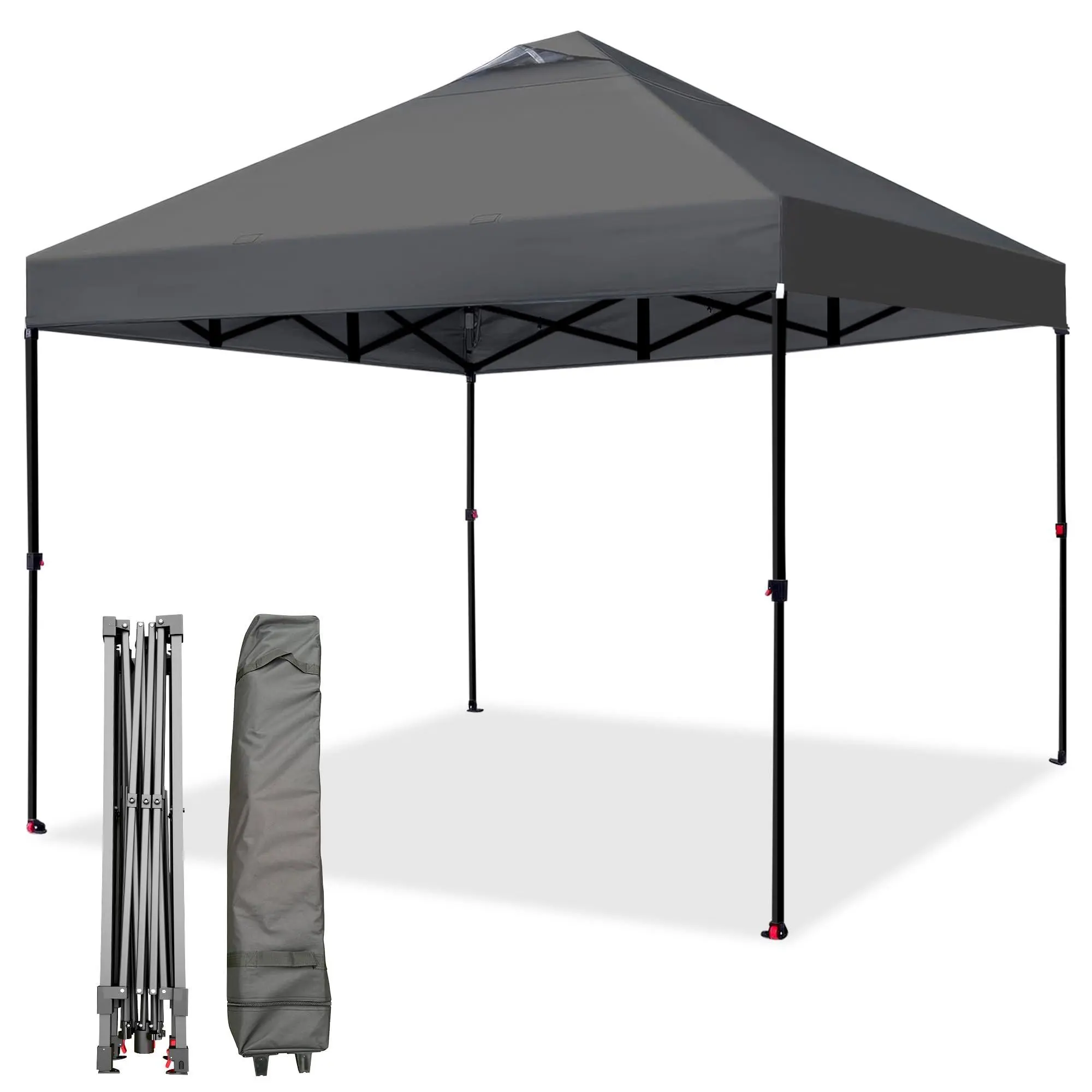GARVEE 10x10 Pop Up Canopy Tent, One Push Setup, Easy Setup Instant Outdoor Canopy with Vent and Wheeled Bag, 4 Sandbags, 8 Stakes and 4 Ropes, Great for Trade Shows, Events, Gray