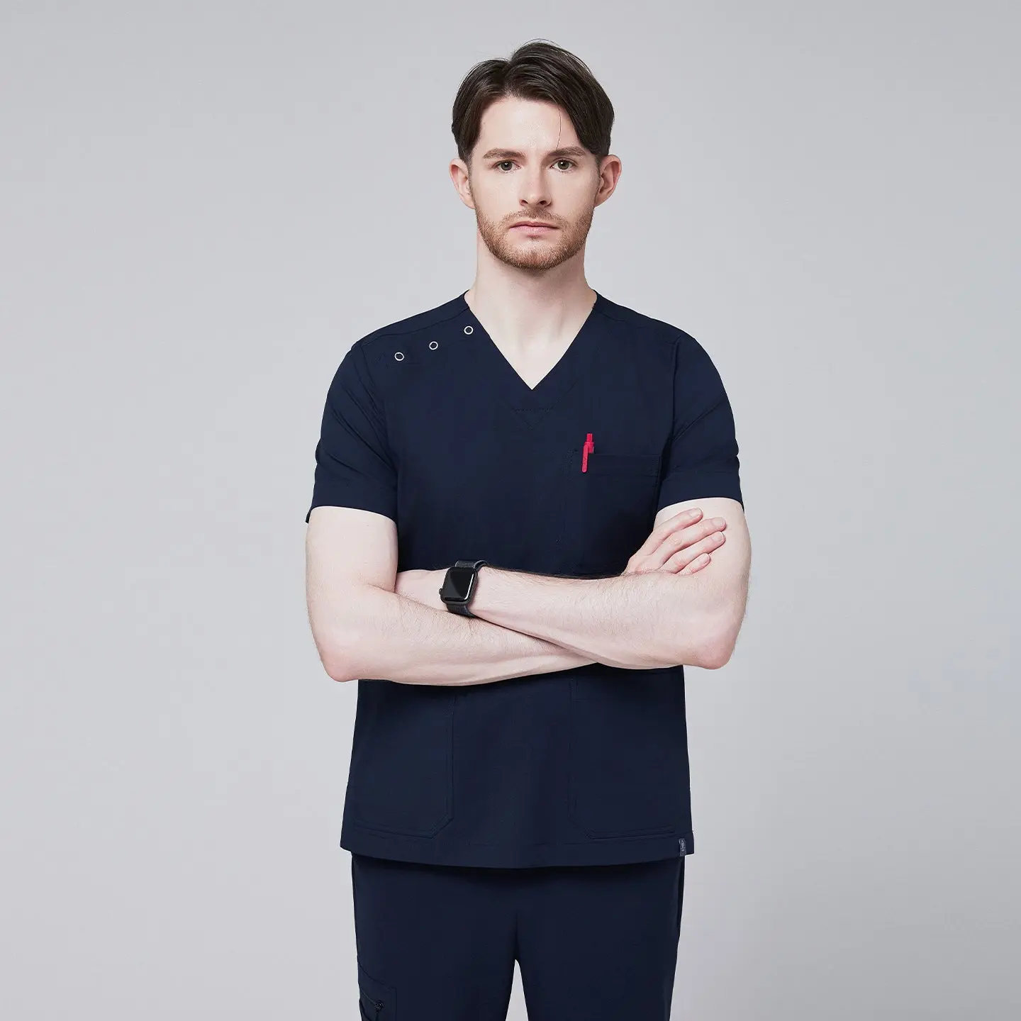 Zenir | Men's Shoulder Button Scrub Top - Eco Navy
