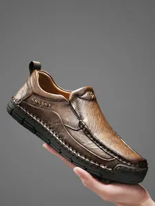 Men's Fashion Casual Shoes, Large Size Hand-Stitched Low Top, Simple Slip-On Loafers, Comfortable Soft Sole, All-Season Business & Leisure