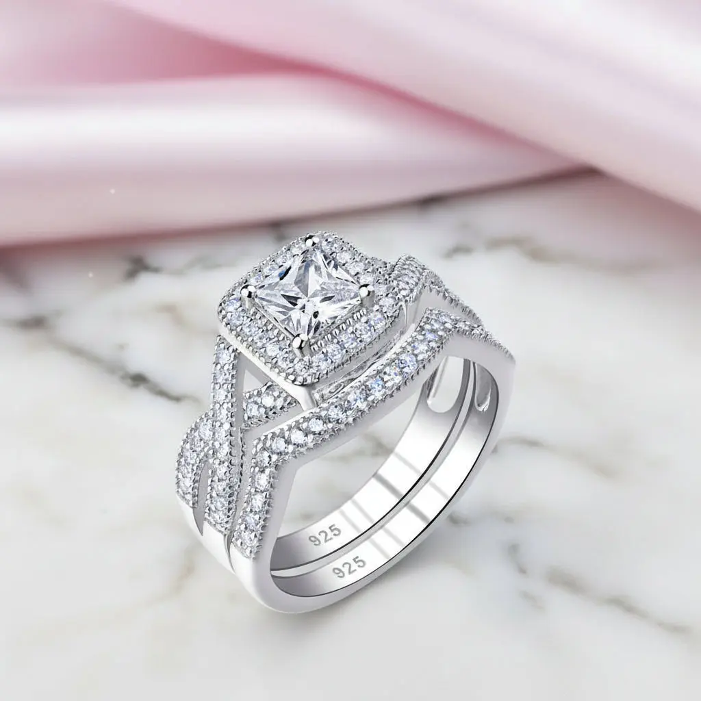 Princess Cut Diamond Option Engagement Ring Set