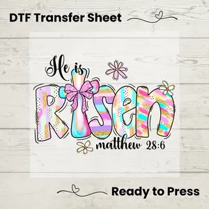He Is Risen DTF Transfer – Matthew 28:6 Christian Easter Print
