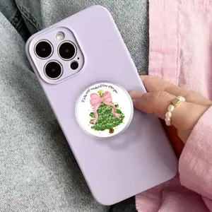 Christmas Tree Magnetic Phone Grip Cute Pink Bow and Glitter Holiday PopSocket, Festive Phone Accessory, Perfect Gift for Christmas Lovers