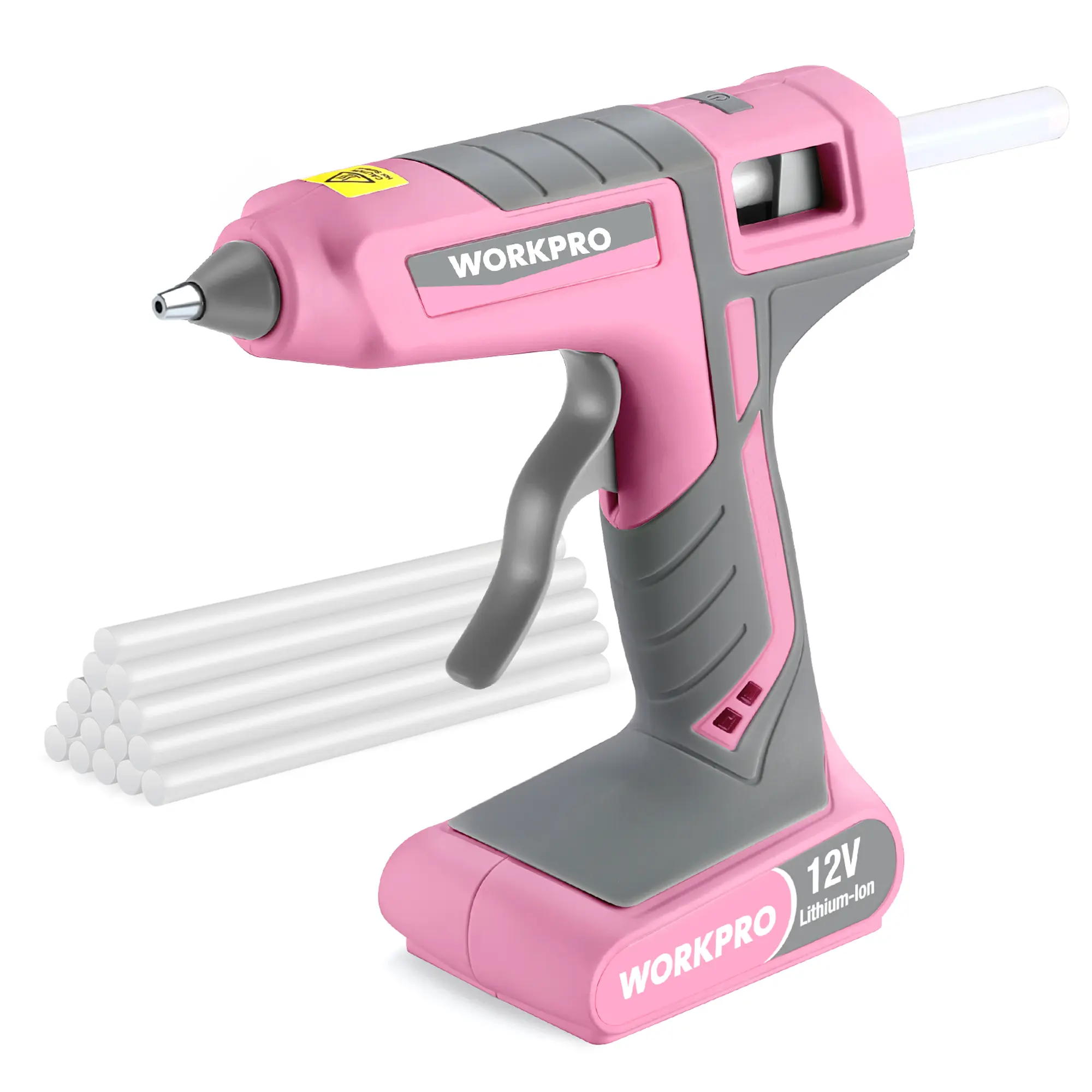 #fathersdaygift WORKPRO Full Size Cordless Hot Melt Glue Melter - 12V Rechargeable Fast Preheating Glue Melter Kit with 15 counts Full Size Glue Sticks, Auto Power-off Glue Melter for DIY Project, Art, Craft