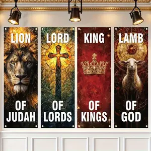 Lion Of Judah Pattern Backdrop Banner, 4 Counts/set Easter Theme Backdrop Banner, Wall Decor for Church Sanctuary Walls, Home Decor, Ornaments