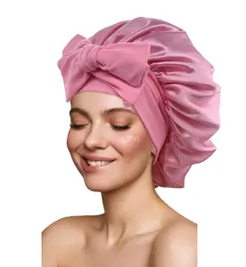 Double Layered Satin Night Caps Hair Care Bonnet Sleeping Hat Shower Caps for Women Nightcap With Elastic Tie Band