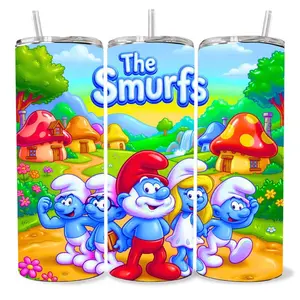 The  SMURFS. 20 oz Tumbler - BPA Free, stainless steel, Leak proof, durable, with clear lid
