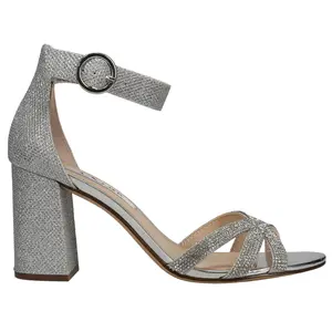 Nina Womens Haiden Glitter Block  Dress Sandals High Heel 3" & Up - Silver