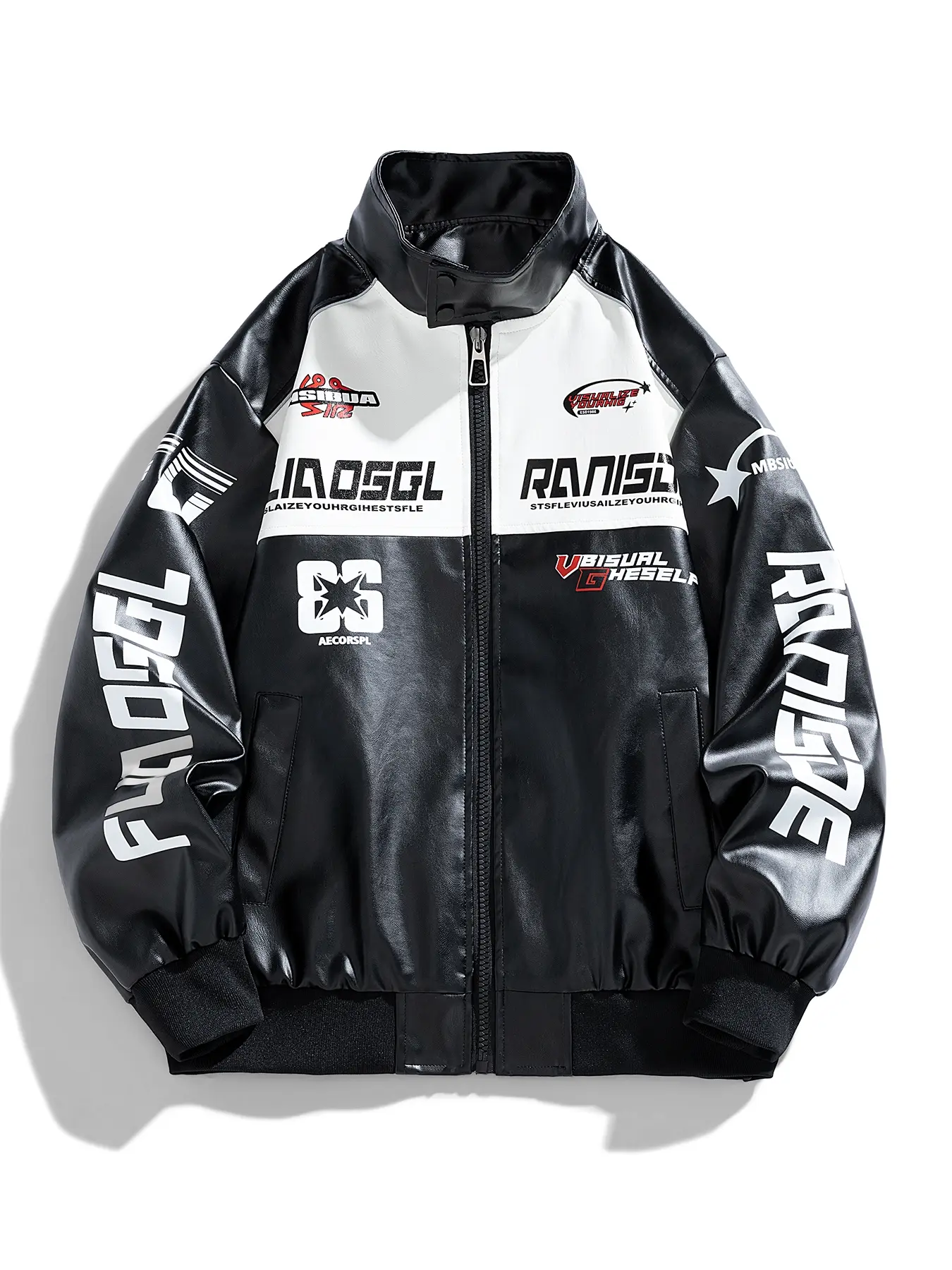 Men's Street Racing Classic Trendy Fitted Long Sleeve Jacket, PU Leather Fabric, Matte Texture, Durable and Easy to Shape, Perfect for Street and Trends