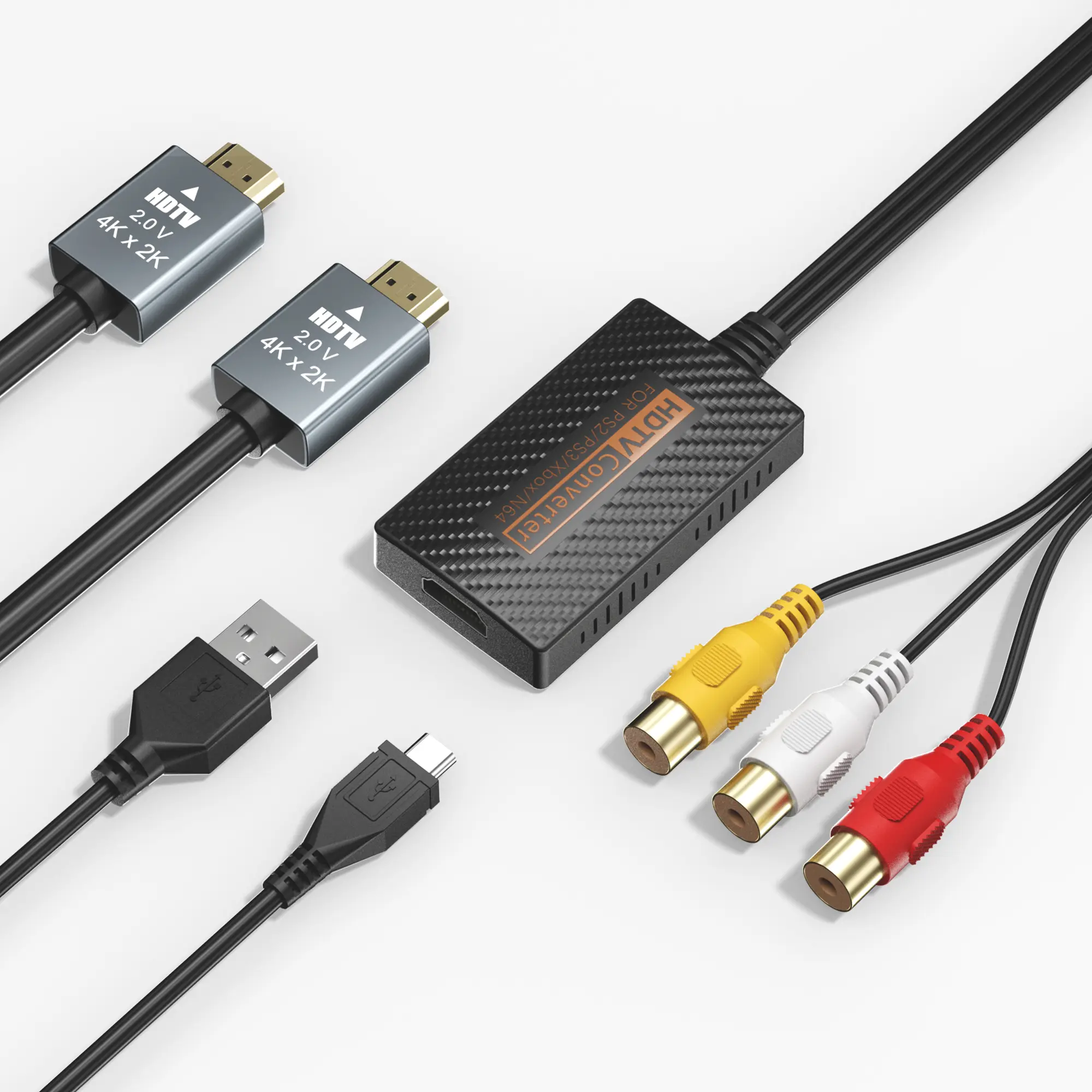 RCA to HDMI Converter,  AV to HDMI Adapter with 4:3/16:9 Aspect Ratio Switch,Support 1080P/720P with 4.92ft HDMI Cable for Retro Game Consoles (Xbox/Wii/PS1/PS2/PS3/GameCube/N64/VHS/VCR/DVD Players),tv console