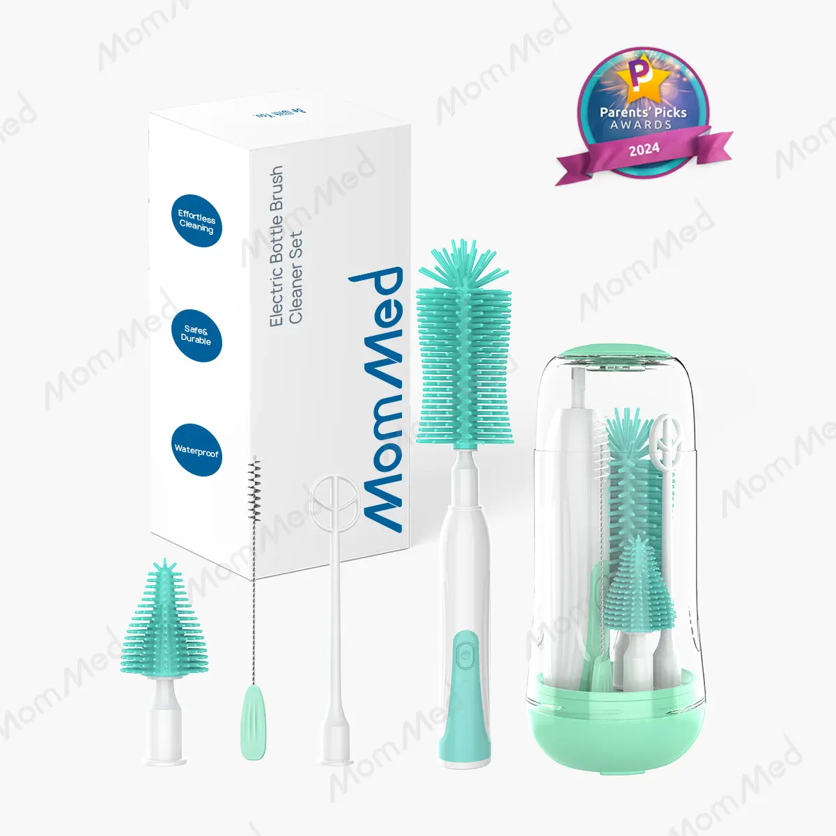 MomMed Electric Bottle Cleaning Brush, Baby Bottle Brush Cleaner Water Bottle Cleaning Kit, Nipple Brush Pacifier Cleaner Straw Cleaner Brush for Newborns,4 Packs Set